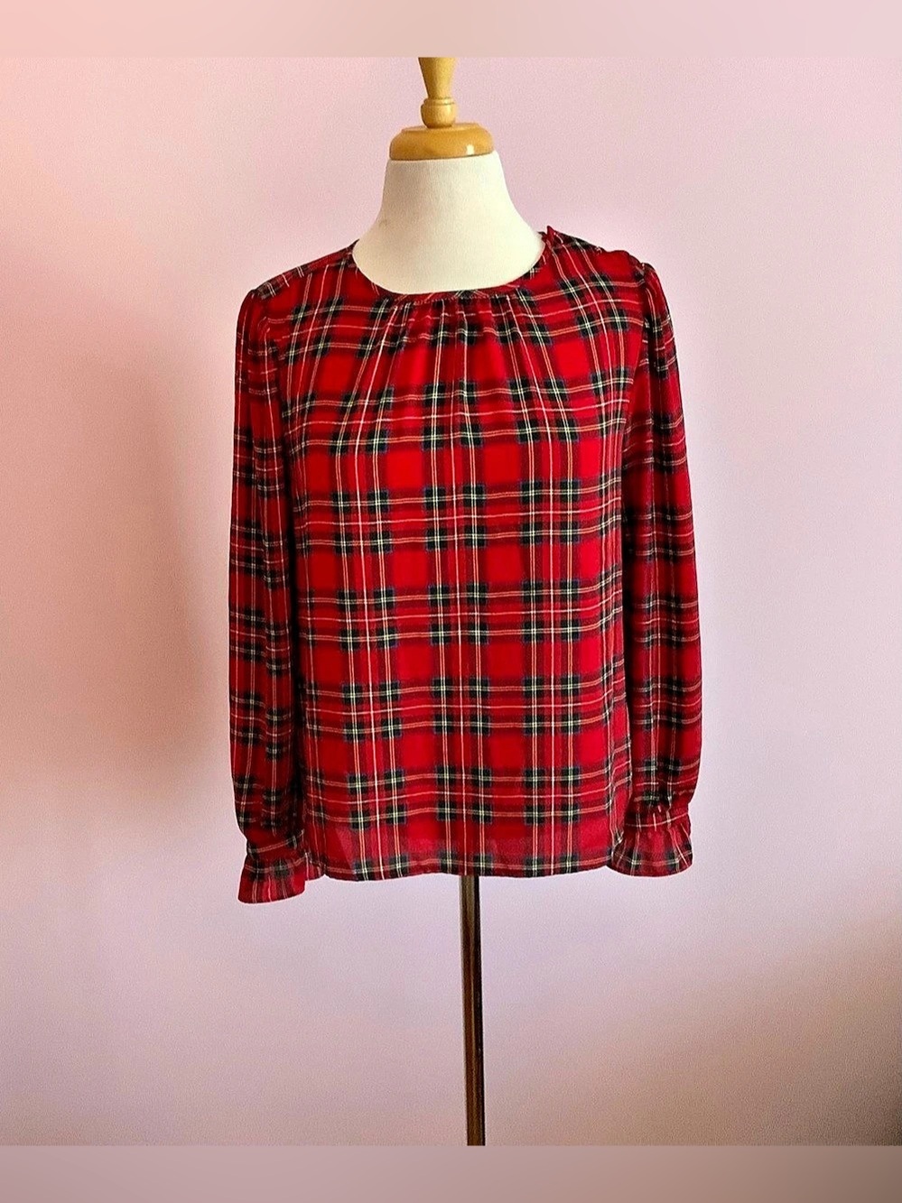 J.Crew Long Sleeve Blouse in Red Tartan Print